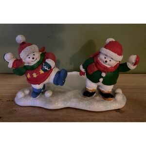 Yankee Candle Snowball Fight‎ Snowmen Candle Holder Retired No Chips Or Cracks
